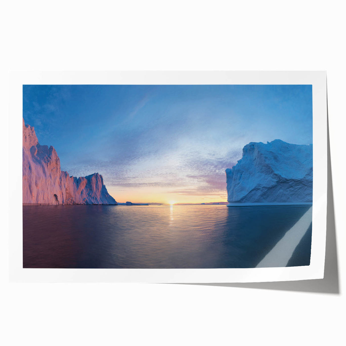 European Greenland landscape on rolled canvas print featuring muted green and blue tones, ideal for dining room wall art.