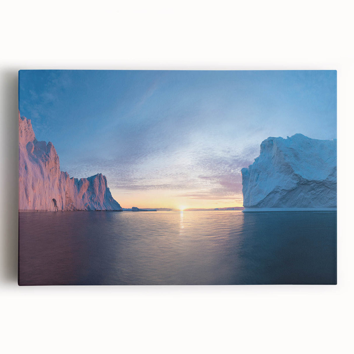 Black and white stretched canvas featuring a serene Greenland landscape, ideal for kitchen wall art.