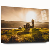 Acrylic print of a serene Irish landscape in muted green and blue tones, ideal for bedroom or dining room decor.