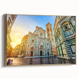 Framed canvas depicting a vintage-style landscape of Florence with a gold frame, suitable for bedroom wall art.