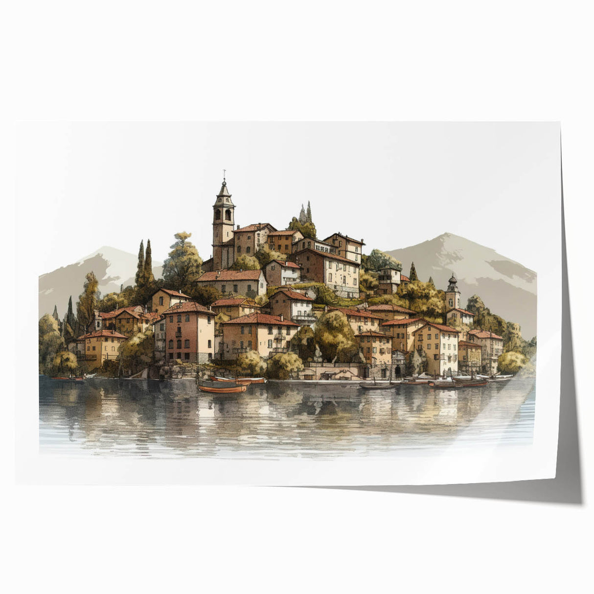 Extra large rolled print of Lake Como with vibrant green and blue tones, ideal for art wall dining room.
