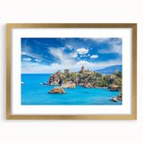 Abstract art print of a Sicilian landscape in muted earth tones on a framed canvas, suitable for dining room decor.