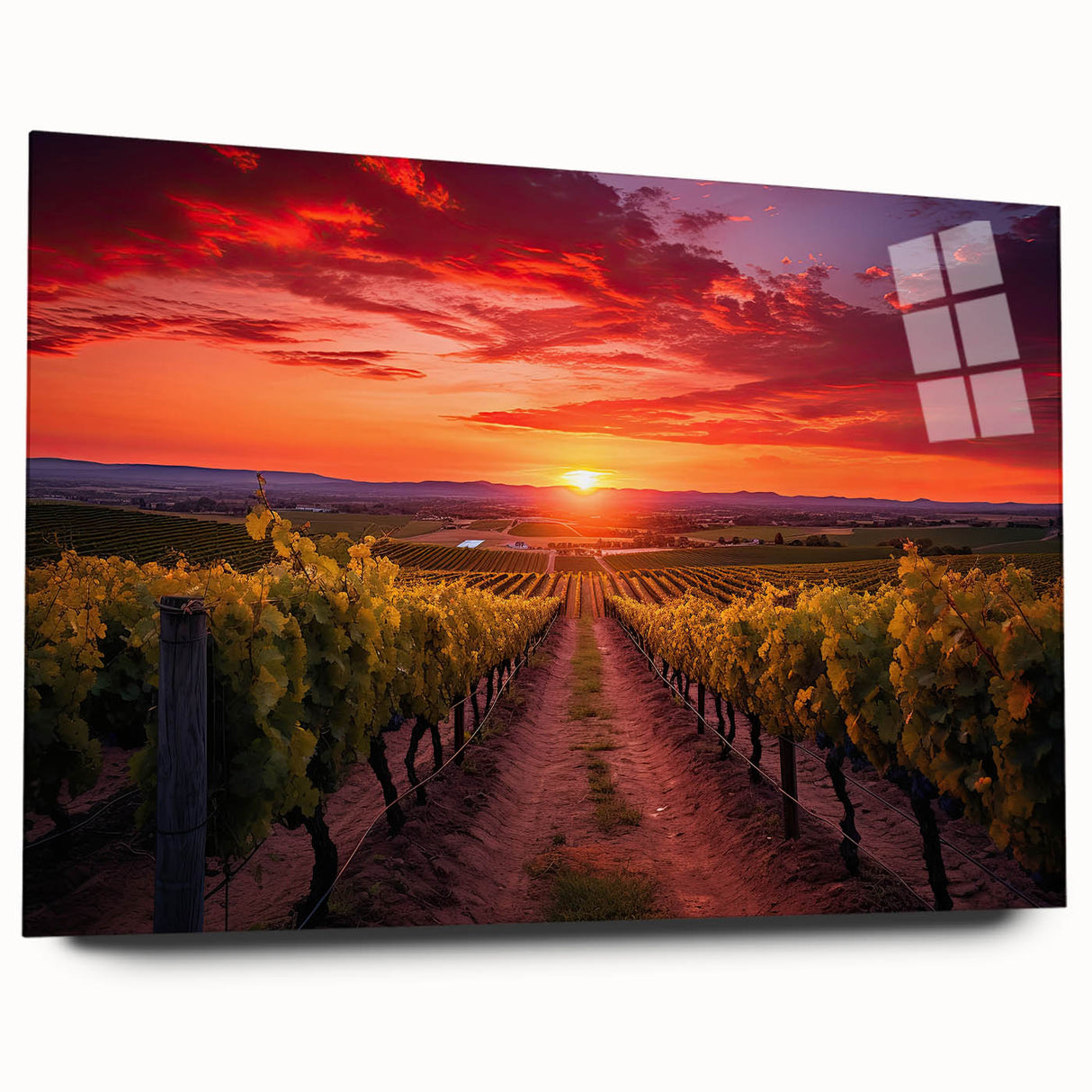 Acrylic print of a Tuscan landscape in muted earth tones, ideal for bedroom or dining room art.