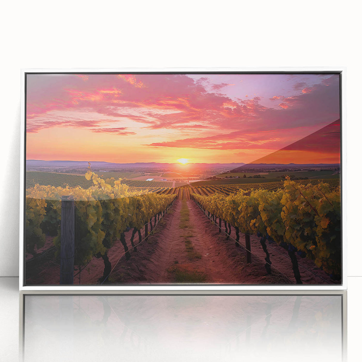 Mid-century modernist art of Tuscany landscape in muted earth tones on a framed acrylic, ideal for nursery wall art.