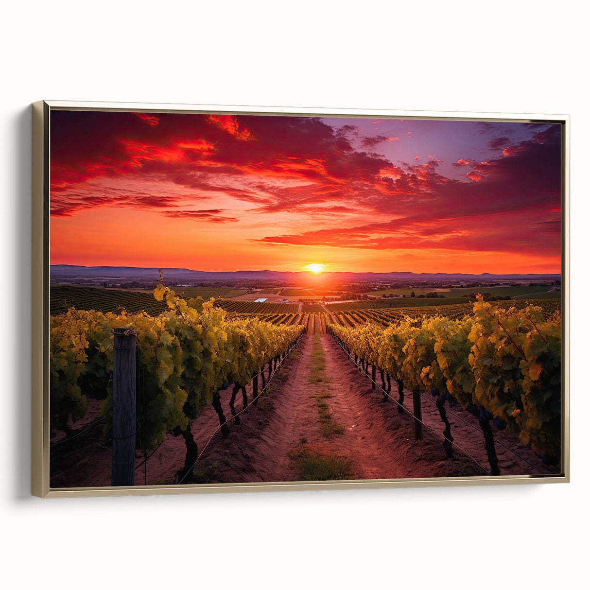Framed canvas depicting a vintage Tuscan landscape in muted earth tones, ideal for bedroom wall decor.