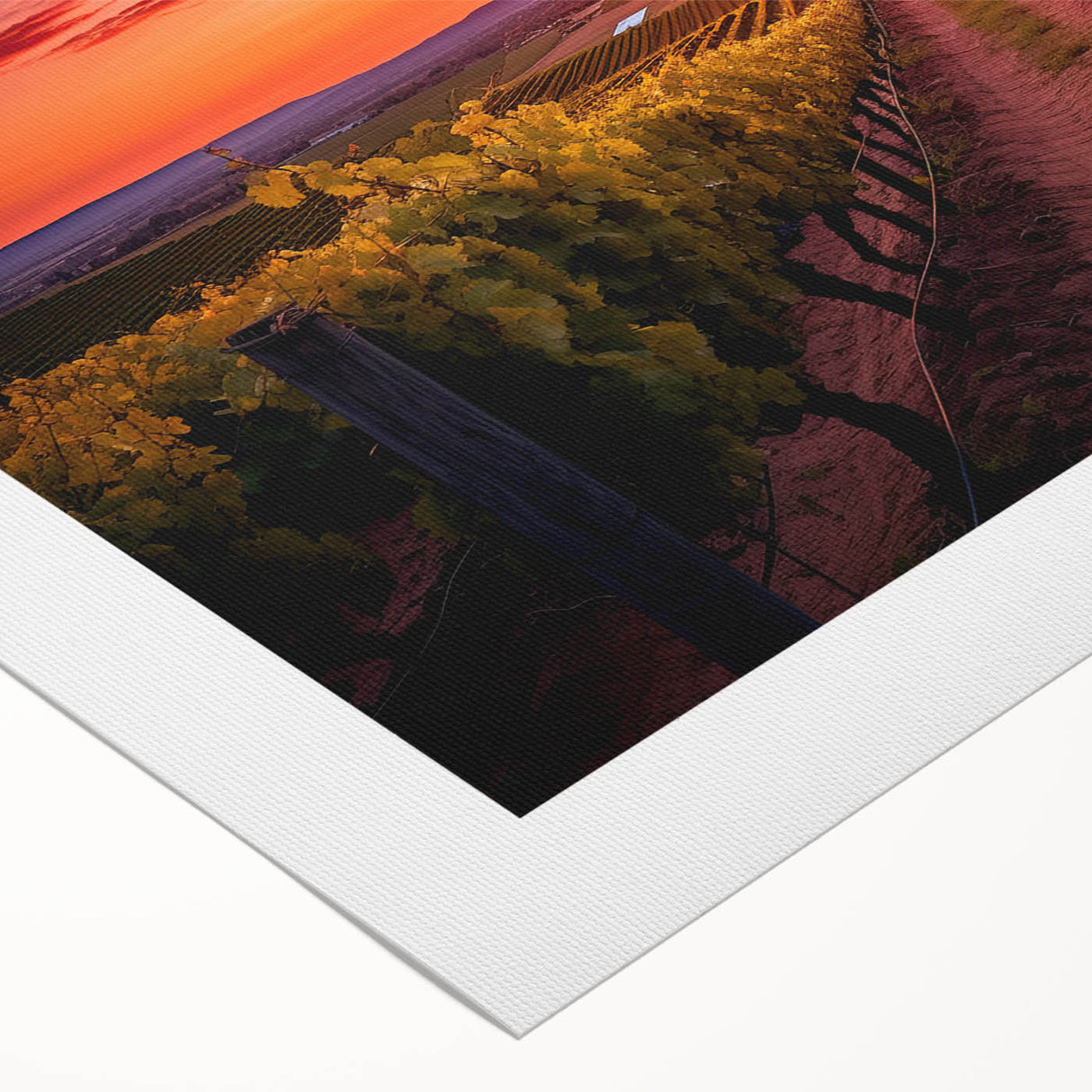 Art deco poster of Tuscany landscape in muted earth tones on rolled canvas, suitable for dining room decor.