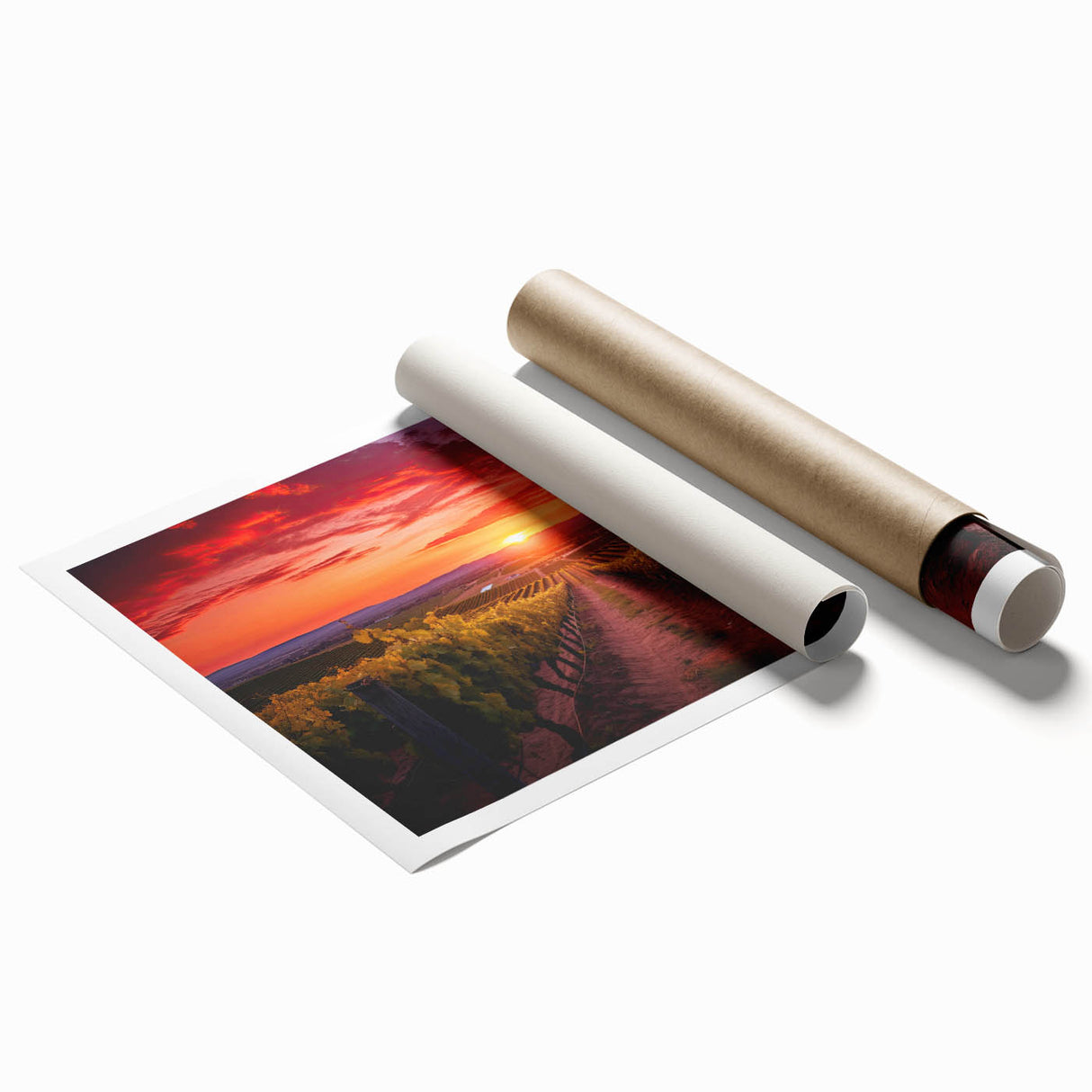 Extra large rolled print of Tuscany scenery with vibrant green landscapes and floral elements.