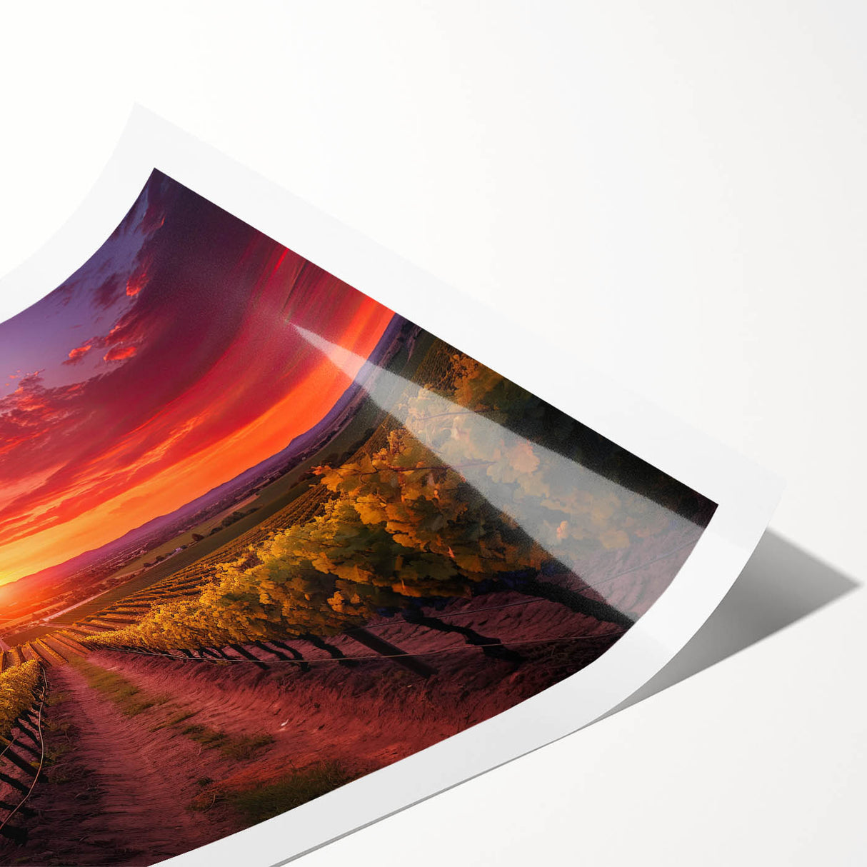 Extra large rolled print of Tuscany scenery with line art flowers in muted earth tones, ideal for large living room wall art.