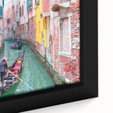 Extra large framed canvas of a black and colorful textured Venice scenery, ideal for living room decor.