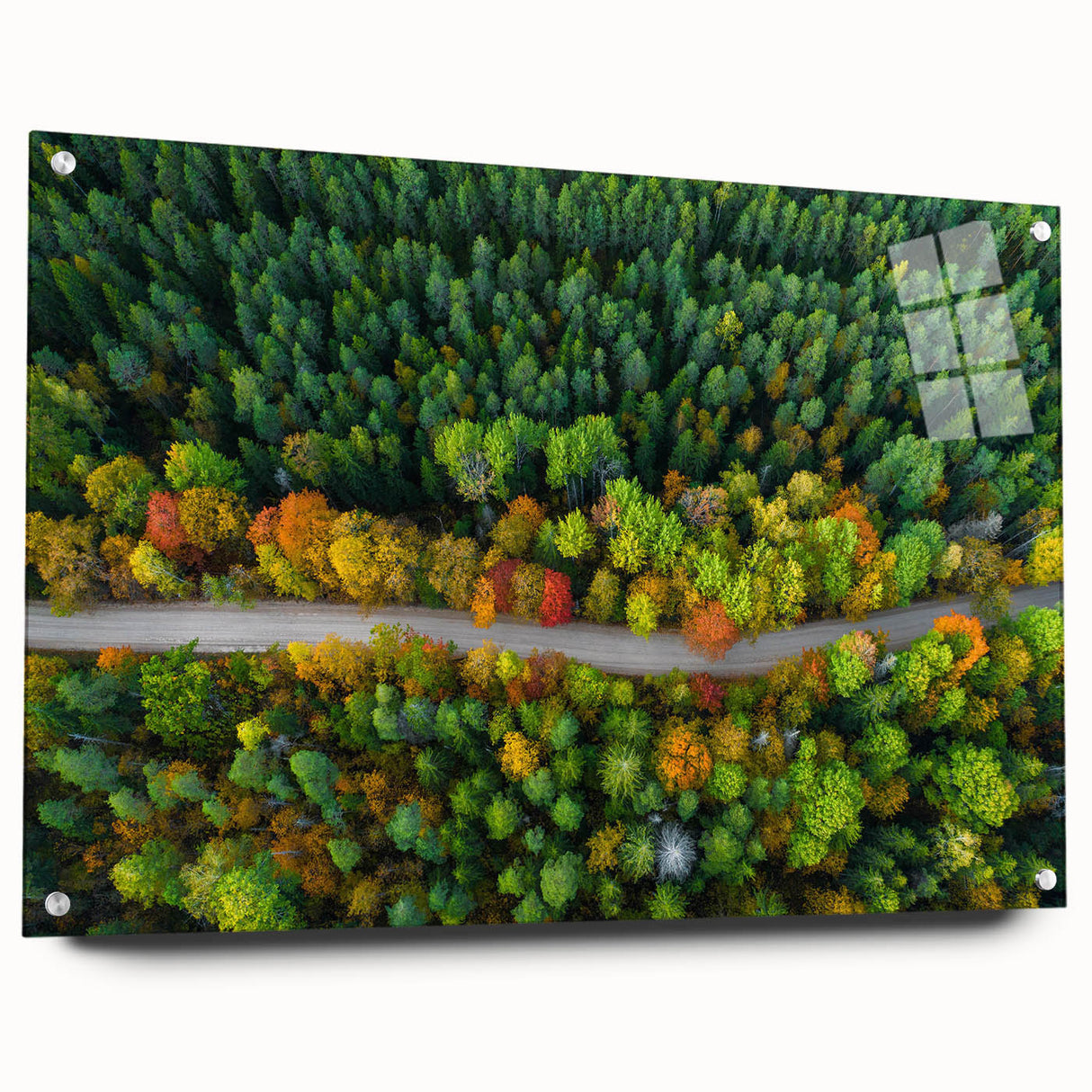 Acrylic print of a large abstract European scenery in muted earth tones, ideal for dining room or bedroom decor.