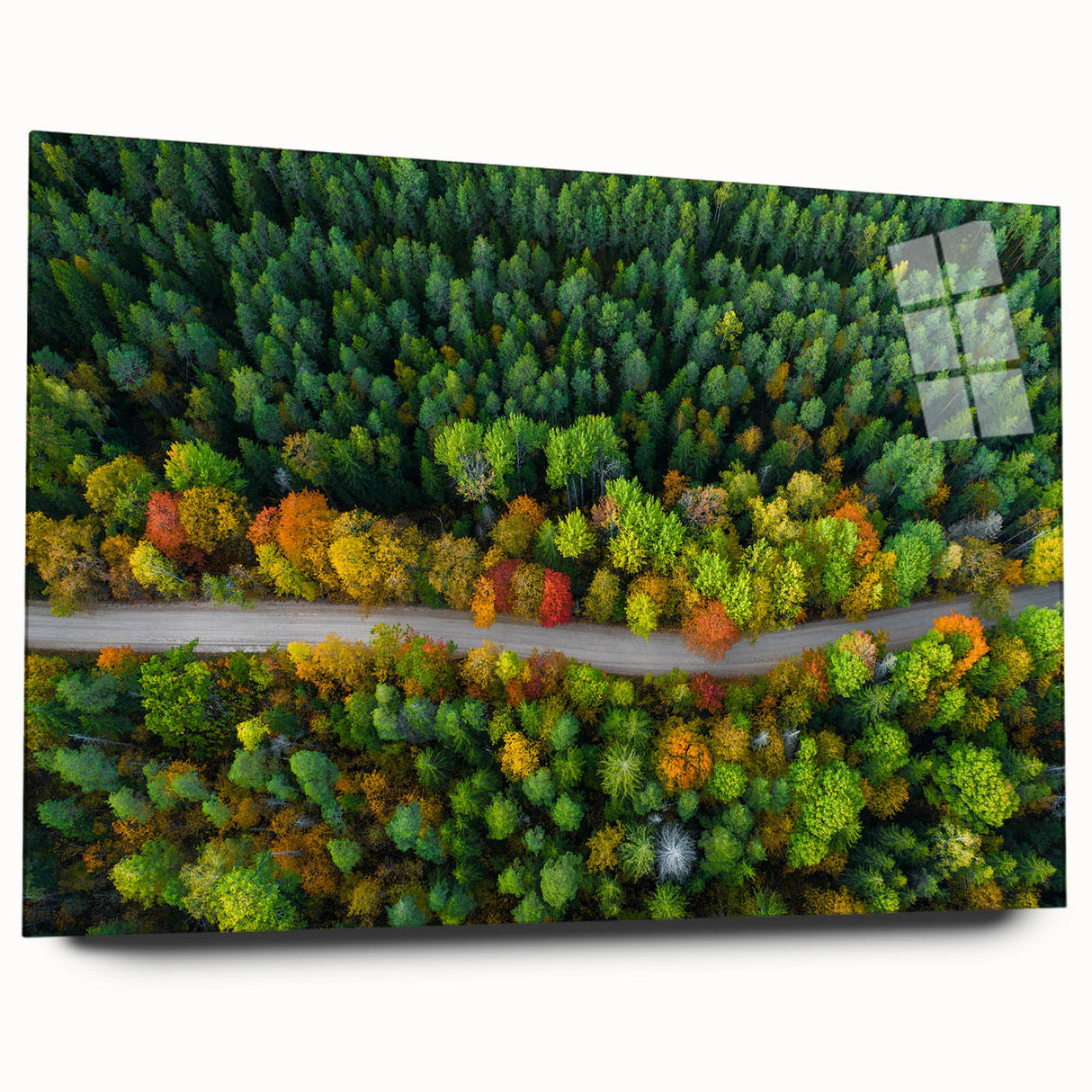 Large abstract wall art of a European scene in muted earth tones on acrylic glass, ideal for bedroom or dining room decor.