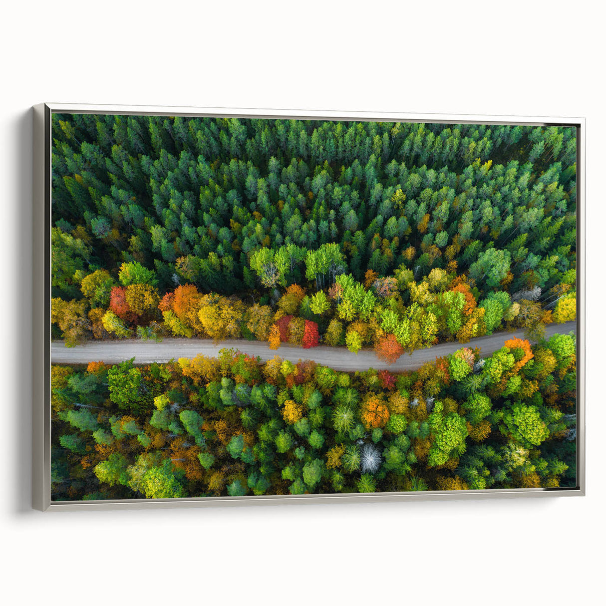Framed canvas landscape art painting featuring a vintage Latvian scene in muted silver and black tones.