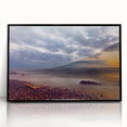 Large abstract wall art featuring a European Lithuanian landscape in muted gray tones, framed in black acrylic.