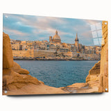 Acrylic print of a European Malta scenery in muted earth tones, ideal for dining room decor.
