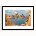 Extra large abstract art print of colorful, textured European scenery on a black framed canvas, ideal for living room decor.