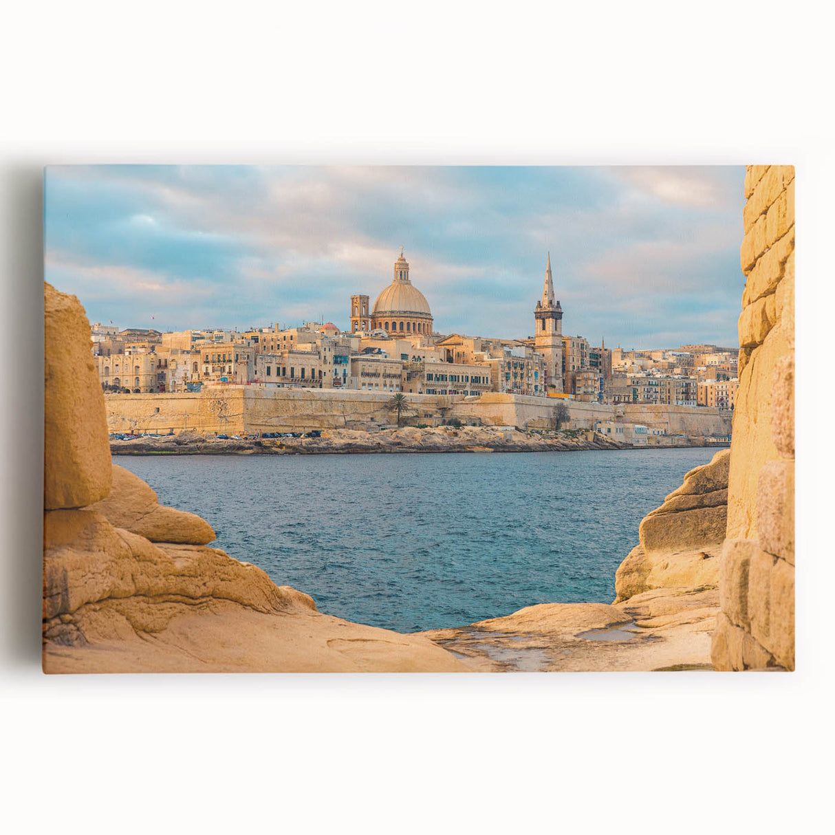 Black and white photograph of a European cityscape on large stretched canvas, ideal for kitchen wall art.