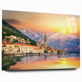 Acrylic print of a Montenegro landscape in muted earth tones, ideal for bedroom or dining room art.