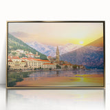 Art deco poster of a Montenegro scenery in muted gold tones on acrylic, ideal for modern art wall decor.