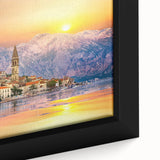 Black wall art featuring a textured European scenery in vibrant colors on a framed canvas, ideal for living room decor.