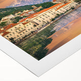 Art deco poster featuring a serene Montenegro landscape in soft pastel colors on rolled canvas.