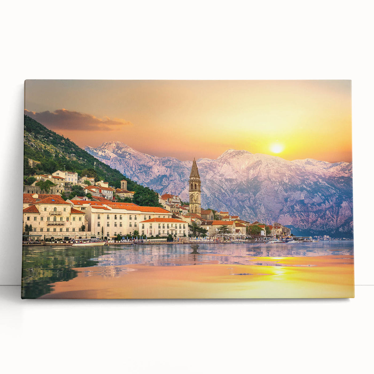 Black and white photograph of Montenegro scenery on large stretched canvas, suitable as kitchen wall art.