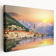Large stretched canvas depicting a serene Montenegro landscape in muted earth tones, ideal for kitchen wall art.