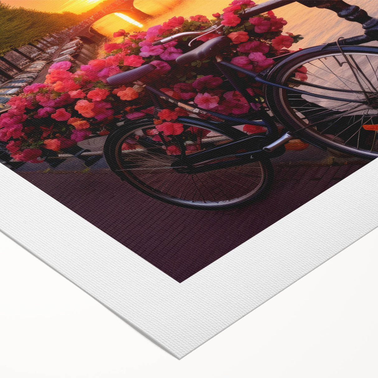 Art deco poster of Amsterdam scenery on rolled canvas, featuring muted earth tones, ideal for dining room wall art.