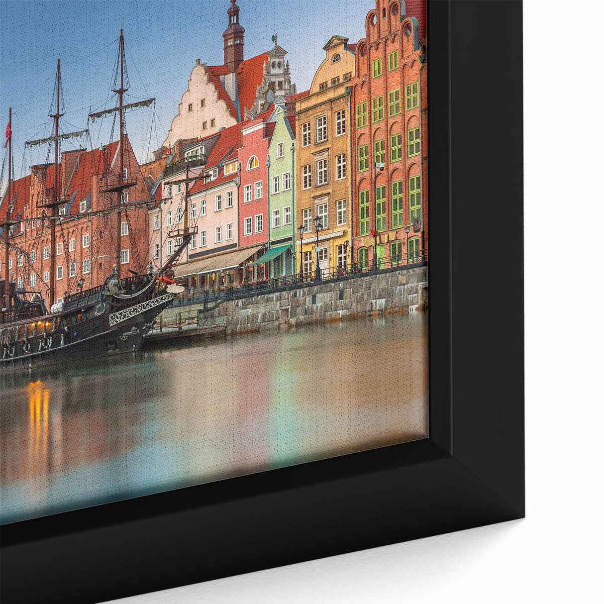 Extra large framed canvas featuring a textured, colorful depiction of a European scenery, ideal for living room decor.