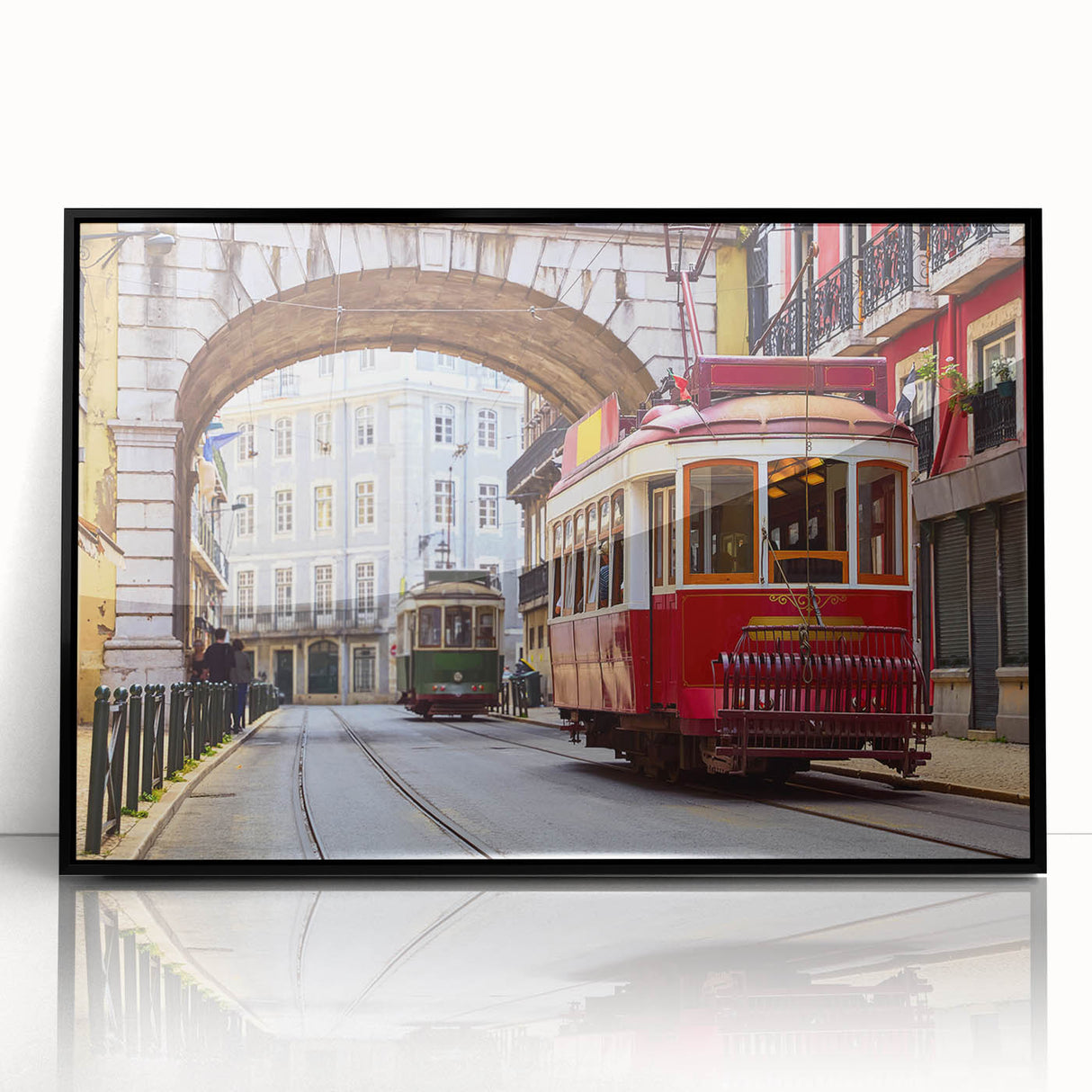 Large abstract wall art featuring a Lisbon scenery in muted earth tones on a framed acrylic.