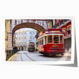 Rolled print of Lisbon scenery with soft pastel tones on canvas, suitable as art wall dining room decor.