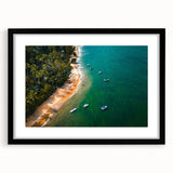 Abstract art print of Porto's colorful scenery on a textured canvas, framed in black, ideal for living room decor.