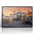 Large abstract wall art depicting a European Romania scenery in muted earth tones on a framed acrylic.