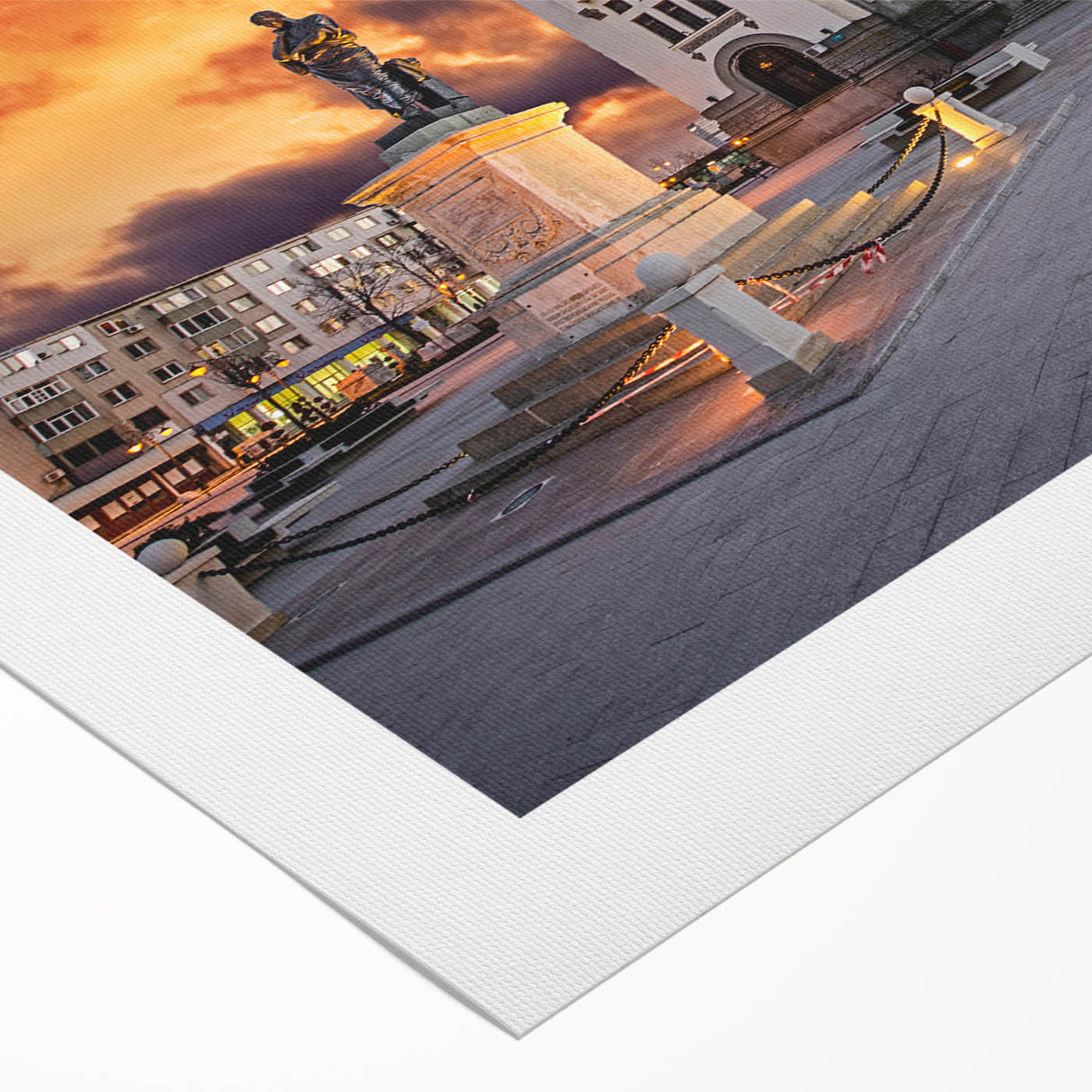 Art deco poster of a Romanian landscape in muted earth tones on rolled canvas, ideal for dining room wall art.