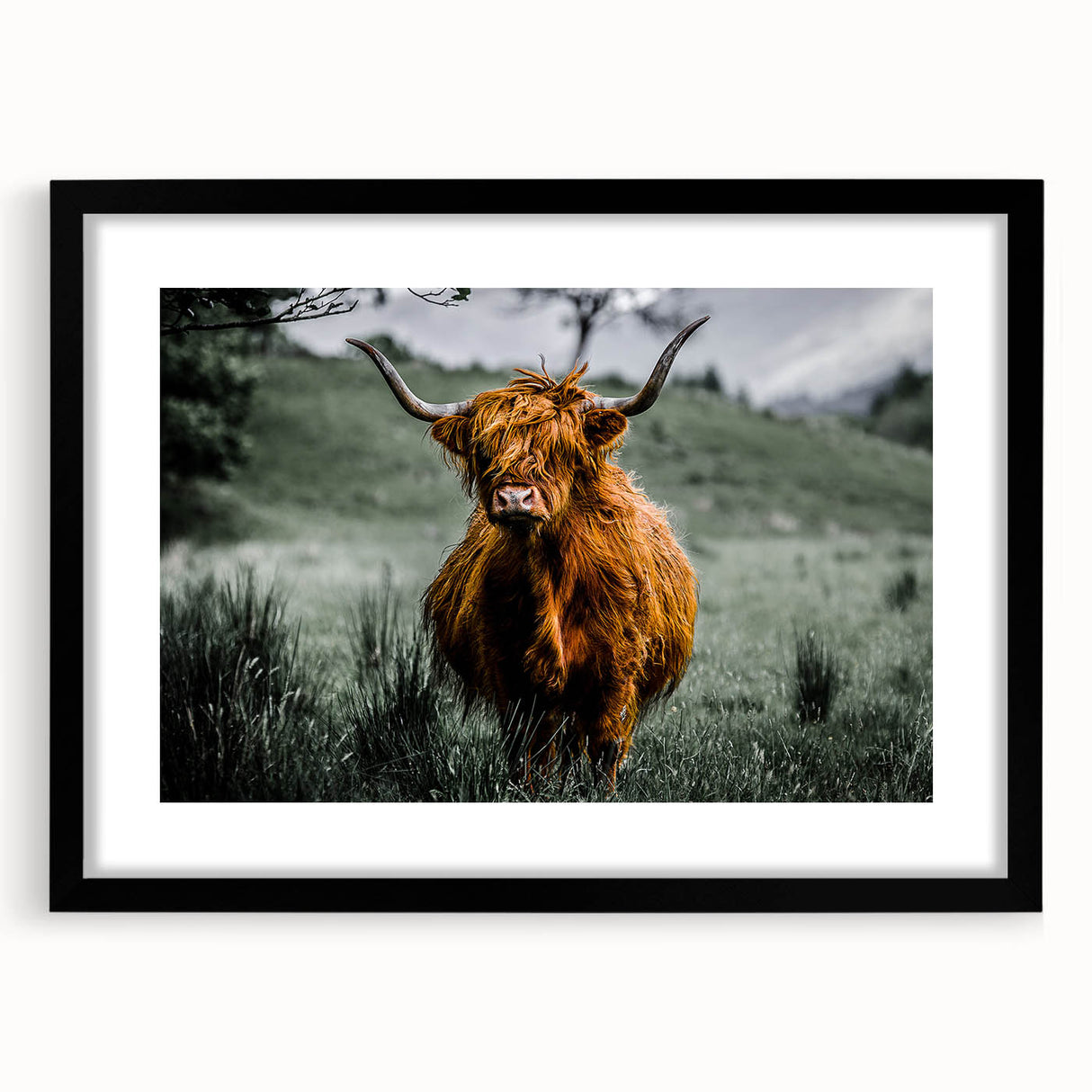 Extra large abstract art print of a colorful, textured Scottish landscape on a framed canvas, ideal for living room decor.