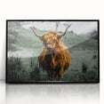 Large abstract wall art depicting a European Scottish landscape in muted earth tones, framed in black acrylic.