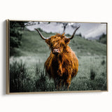 Framed canvas depicting a vintage Scottish landscape in muted earth tones, ideal for bedroom wall decor.