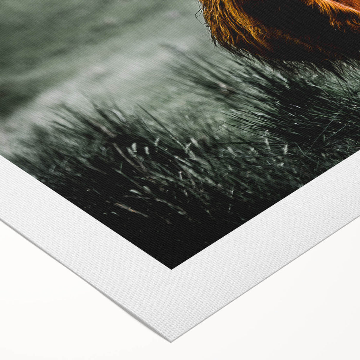 Art deco poster of a Scottish landscape in muted earth tones on rolled canvas, suitable for dining room decor.