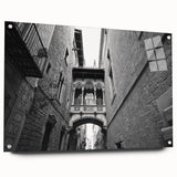 Acrylic print of a large abstract depiction of Barcelona with vibrant hues, ideal for dining room decor.