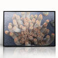 Large abstract wall art depicting a stylized Canary Islands scene, in muted earth tones on a black framed acrylic.