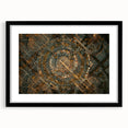 Extra large abstract art print of Madrid skyline in vibrant colors on a textured canvas, framed in black.
