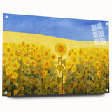 Acrylic print of a large abstract depiction of a European landscape in muted earth tones, ideal for dining room decor.