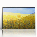 Mid-century modernist art depicting a European scenery in Ukraine on a framed acrylic print, suitable for nursery wall art.