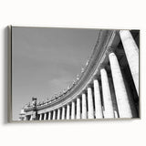 Vintage poster art of the Vatican landscape on framed canvas, featuring muted earth tones and silver frame.