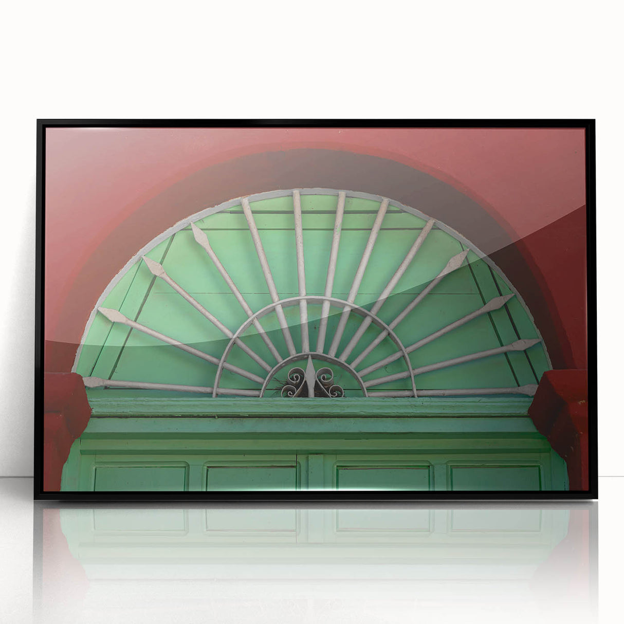 Large abstract wall art depicting Baja California scenery in muted blue and green tones on a framed acrylic print.