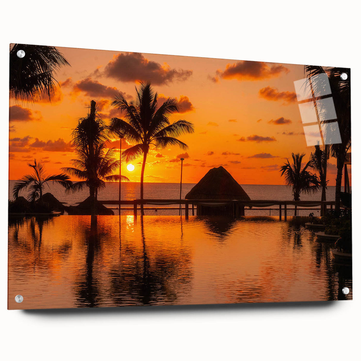 Acrylic print of Cancun scenery in vibrant blue and green tones, suitable for bedroom or dining room decor.