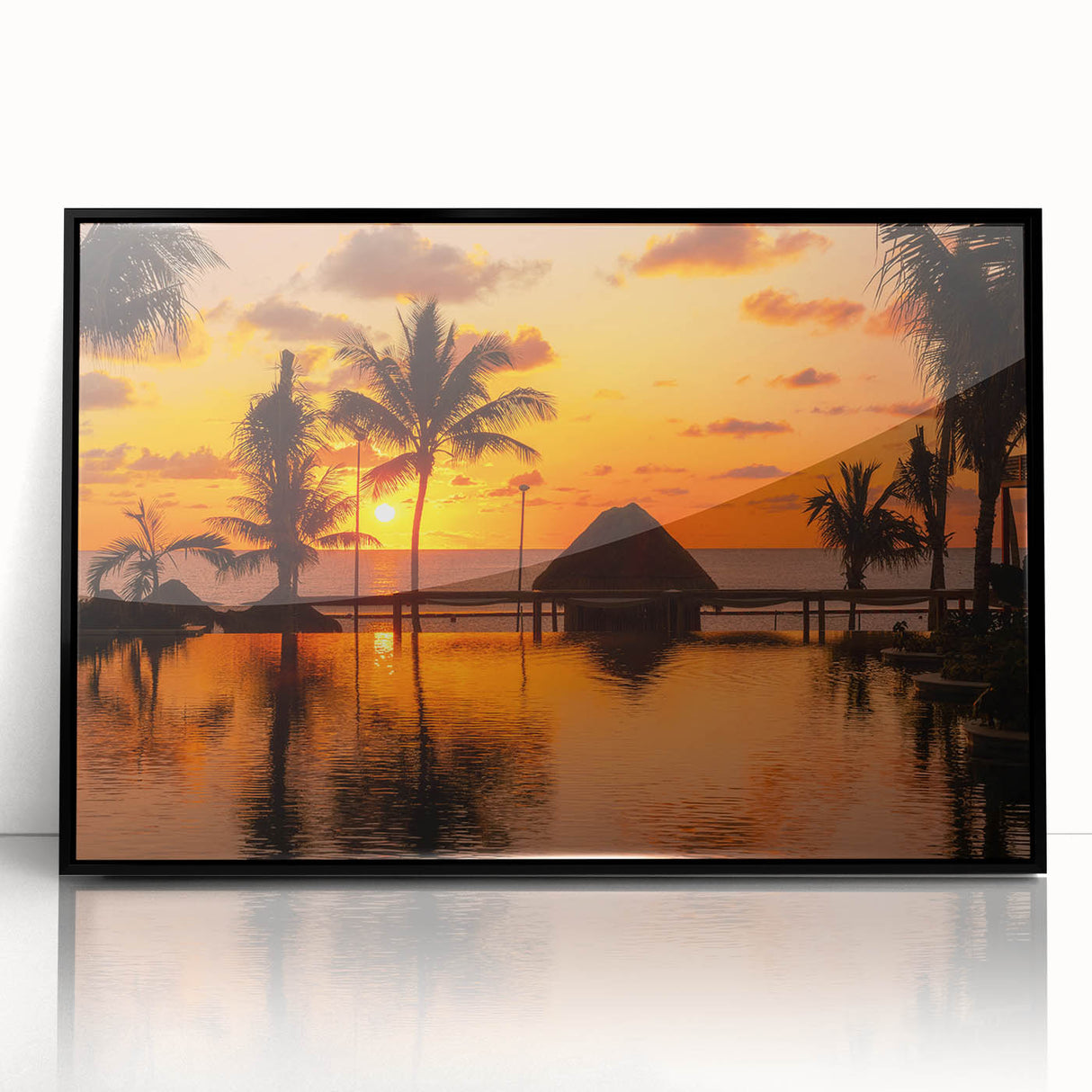 Large abstract wall art depicting Cancun scenery in mid-century modernist style.