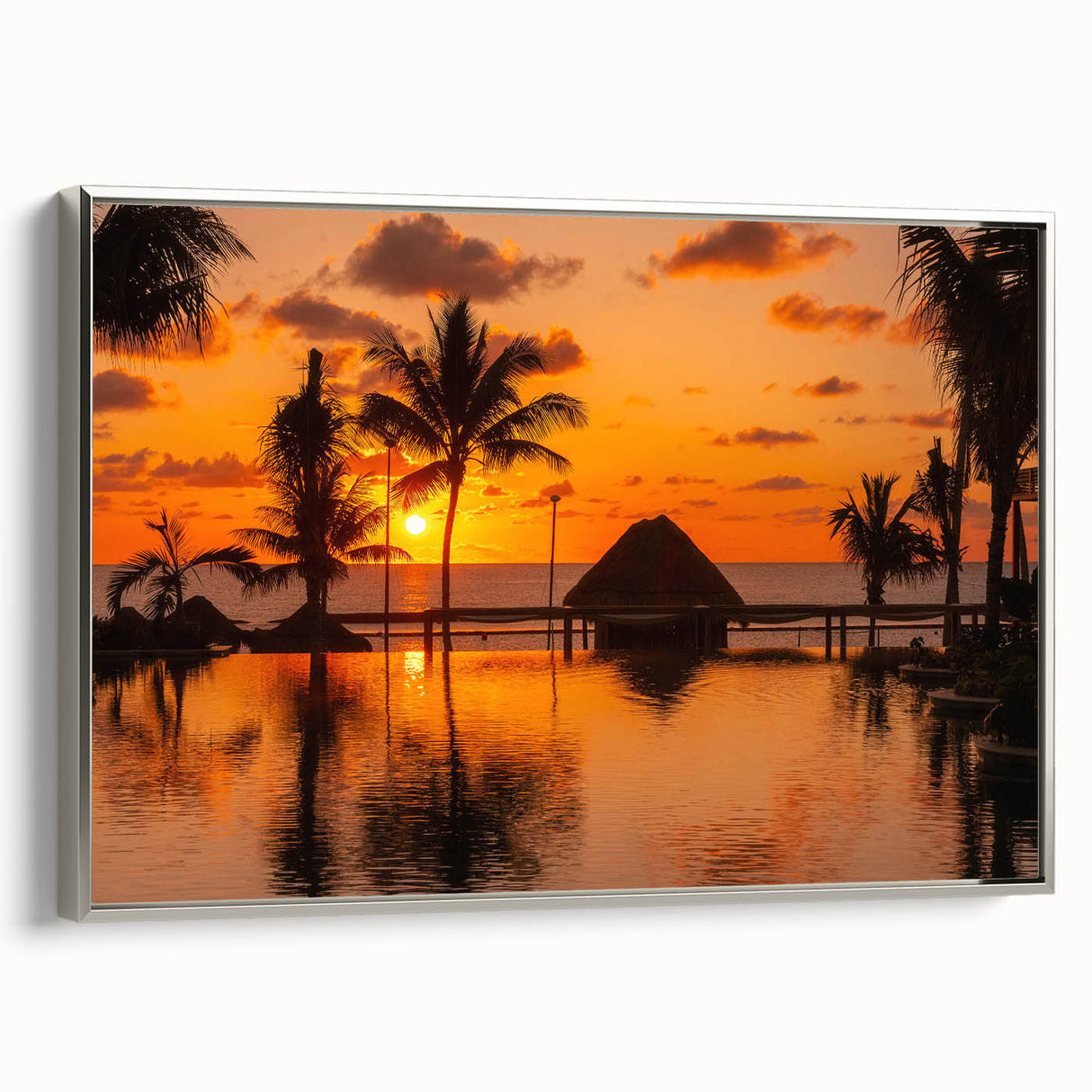 Framed canvas landscape art painting of Cancun scenery in vibrant colors, ideal for living room decor.