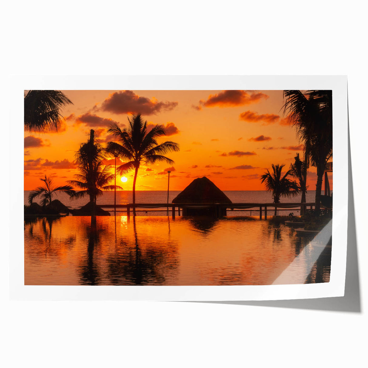 Rolled print of Cancun scenery with vivid blue and green tones, ideal for art wall in dining room.