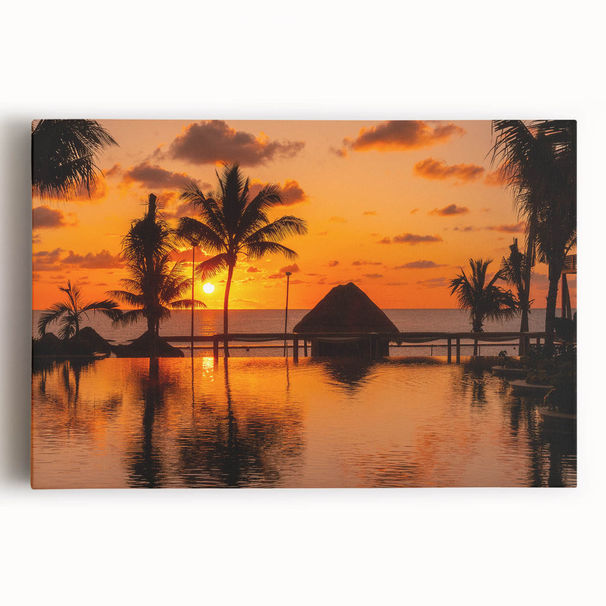 Black and white photograph of Cancun scenery on stretched canvas, suitable as large kitchen wall art.