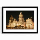 Extra large abstract art print of Mexico City in vibrant colors on a textured canvas, framed in black.